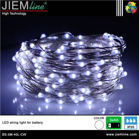GUIRNALDA LED BATERIA BLANCO FRIO 5m / 40 Leds - BS-5M-40L-CW