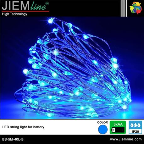 GUIRNALDA LED BATERIA AZUL 5m / 40 Leds - BS-5M-40L-B