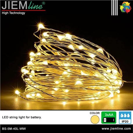 GUIRNALDA LED BATERIA BLANCO CÁLIDO 5m / 40 Leds - BS-5M-40L-WW