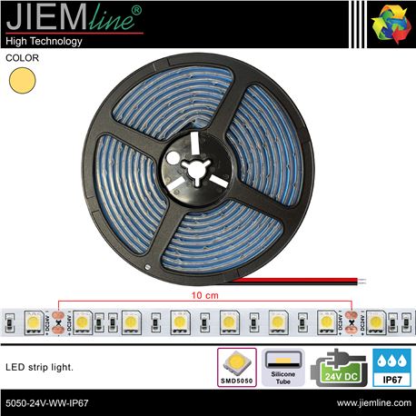 TIRA LED BLANCO CÁLIDO 24V DC IP67 5m - 5050-24V-WW-IP67