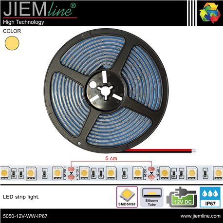 TIRA LED BLANCO CÁLIDO 12V DC IP67 5m - 5050-12V-WW-IP67