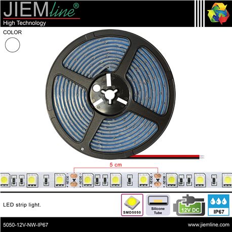TIRA LED BLANCO NEUTRO 12V DC IP67 5m - 5050-12V-NW-IP67