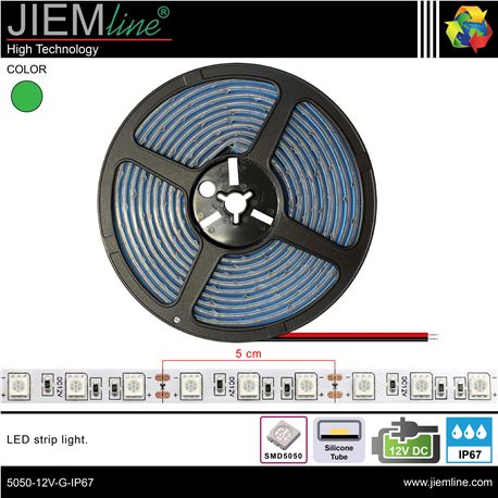 TIRA LED VERDE 12V DC IP67 5m - 5050-12V-G-IP67