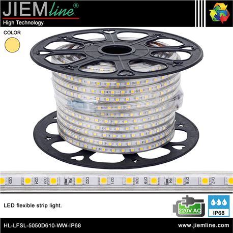 TIRA LED BLANCO CÁLIDO 220V AC IP68 100m - HL-LFSL-5050D610-WW-IP68