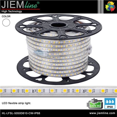 TIRA LED BLANCO FRÍO 220V AC IP68 100m - HL-LFSL-5050D610-CW-IP68