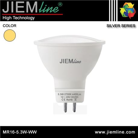 LÁMPARA LED MR16 BLANCO CÁLIDO 5,3W - MR16-5.3W-WW