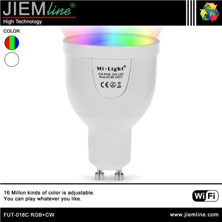 LÁMPARA LED GU10 RGB+CW 5W WIFI 2,4 Ghz - FUT-018C RGB+CW
