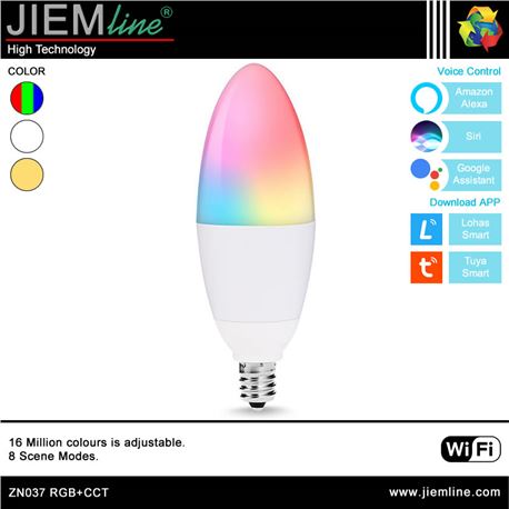 LÁMPARA LED E14 RGB+CCT 5W WIFI 2,4 Ghz - ZN037-1