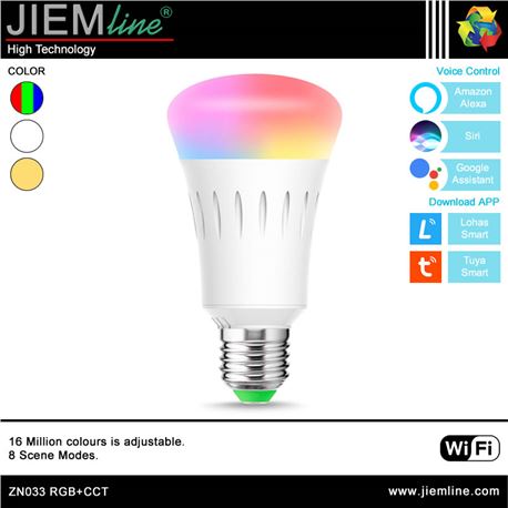LÁMPARA LED E27 RGB+CCT 9W WIFI 2,4 Ghz - ZN033-1