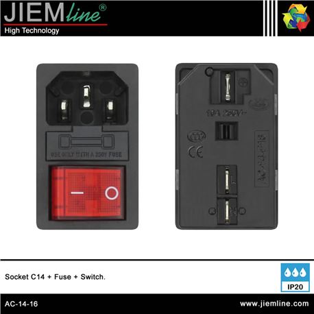 INTERRUPTOR + FUSIBLE + ENCHUFE MACHO C14 - AC-14-16