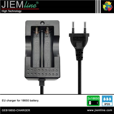CARGADOR EU PARA 2 BATERIAS 18650 - GEB18650-CHARGER