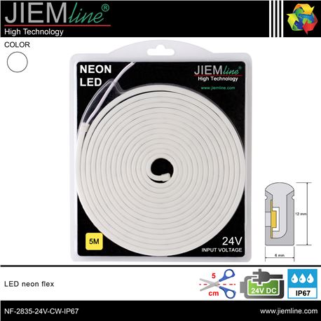 LED NEÓN FLEX BLANCO FRÍO 6x12 mm 24V DC IP67 5m - NF-2835-24V-CW-IP67