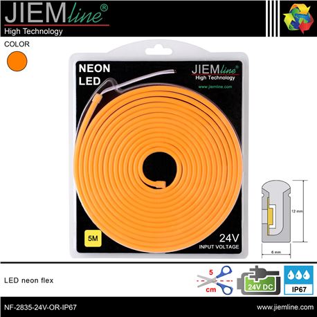 LED NEÓN FLEX NARANJA 6x12 mm 24V DC IP67 5m - NF-2835-24V-OR-IP67
