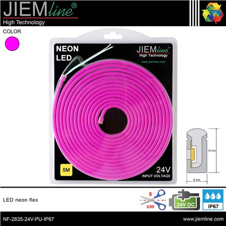 LED NEÓN FLEX PÚRPURA 6x12 mm 24V DC IP67 5m - NF-2835-24V-PU-IP67