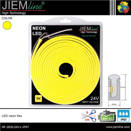 LED NEÓN FLEX LIMÓN 6x12 mm 24V DC IP67 5m - NF-2835-24V-L-IP67
