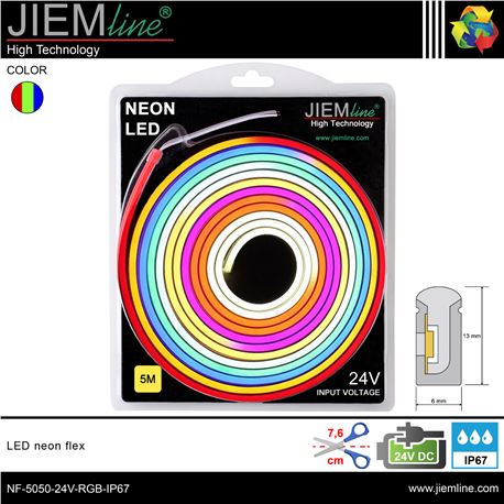 LED NEÓN FLEX RGB 6x13 mm 24V DC IP67 5m - NF-5050-24V-RGB-IP67