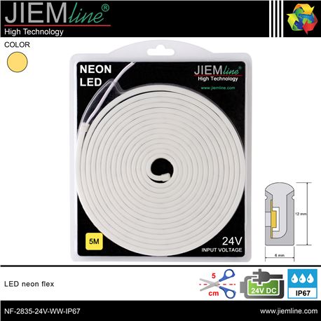 LED NEÓN FLEX BLANCO CÁLIDO 6x12 mm 24V DC IP67 5m - NF-2835-24V-WW-IP67