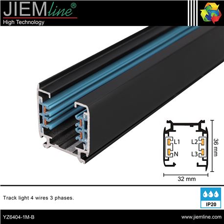 CARRIL ILUMINACIÓN TRIFÁSICO NEGRO 1m - YZ6404-1M-B