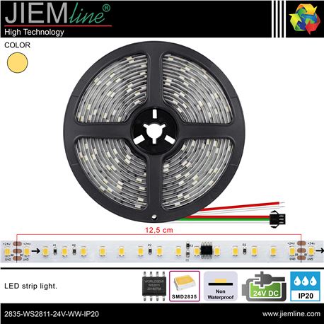 TIRA LED BLANCO CÁLIDO WS2811 24V DC IP20 5m - 2835-WS2811-24V-WW-IP20