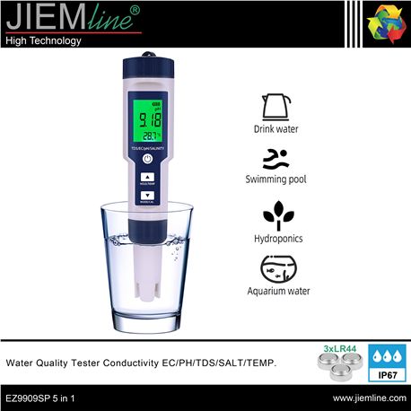 PROBADOR DIGITAL DE CALIDAD DEL AGUA 5 EN 1 - EZ9909SP-1