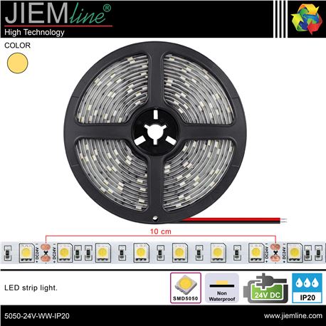 TIRA LED BLANCO CÁLIDO 24V DC IP20 5m - 5050-24V-WW-IP20