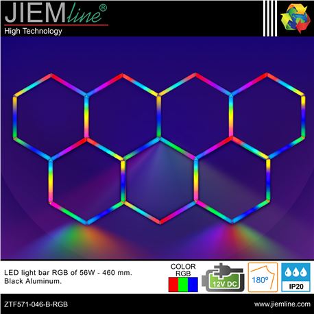 KIT HEXAGONO LED RGB 56W BARRAS 460 mm - ZTF571-046-B-RGB-1