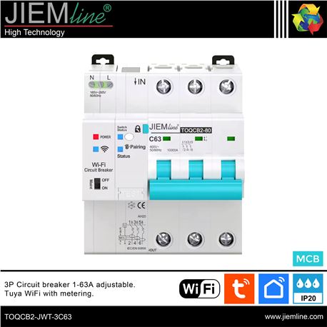DISYUNTOR MCB INTELIGENTE DIN RAIL WIFI 1-63A 3P - TOQCB2-JWT-3C63-1