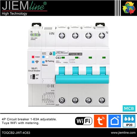 DISYUNTOR MCB INTELIGENTE DIN RAIL WIFI 1-63A 4P - TOQCB2-JWT-4C63-1