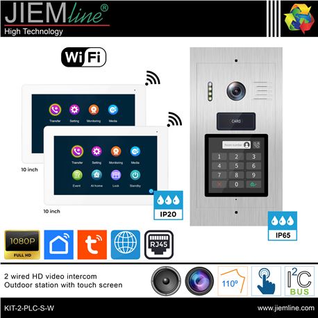KIT VIDEOPORTERO IC BUS PLC 2 HILOS - 2 VIVIENDAS - KIT-2-PLC-S-W-1