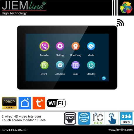 MONITOR NEGRO TÁCTIL HD IPS 10" TCP/IP WIFI VIDEOPORTERO PLC - 82121-PLC-B50-B-1