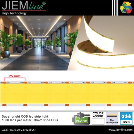 TIRA COB LED BLANCO NEUTRO 24V DC IP20 5m - COB-1600-24V-NW-IP20