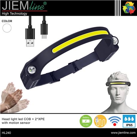 LINTERNA CABEZA SENSOR MOVIMIENTO LED 2*XPE / COB - HL240-1